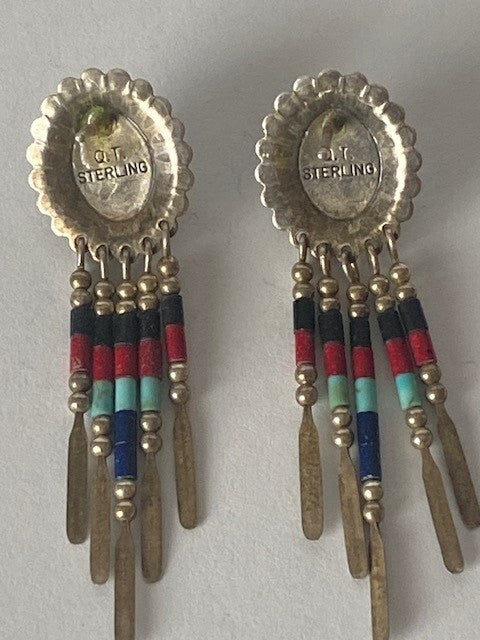 Vintage Zuni Sterling Silver Inlay Jewelry – 3 Zuni Pendants & Native American Southwestern Style Dangle Earrings